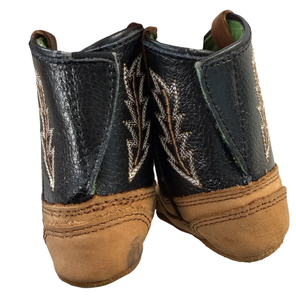 John Deere Baby Boy Leather Western Cowboy Crib Boots Brown Black JD0190 Size 1M